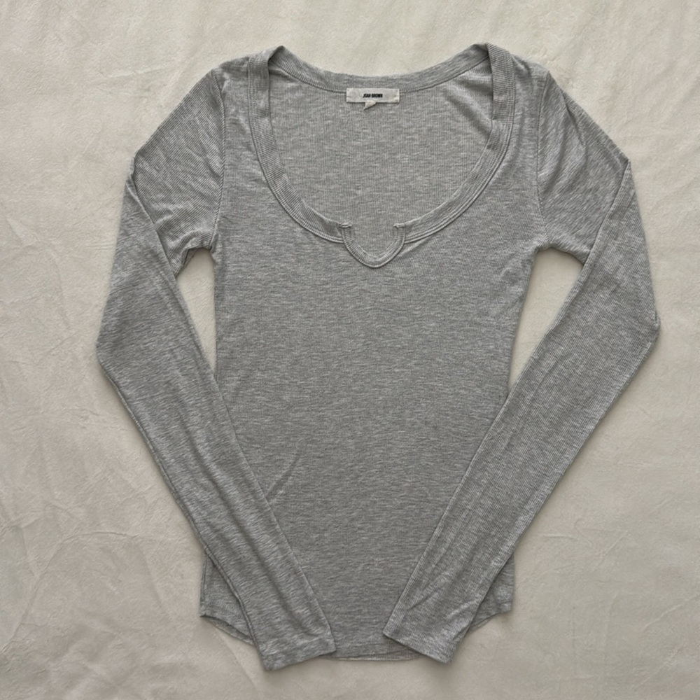 Joah Brown Henley Long Sleeve - Pearl Grey Rib - S/M - Picture 9 of 11